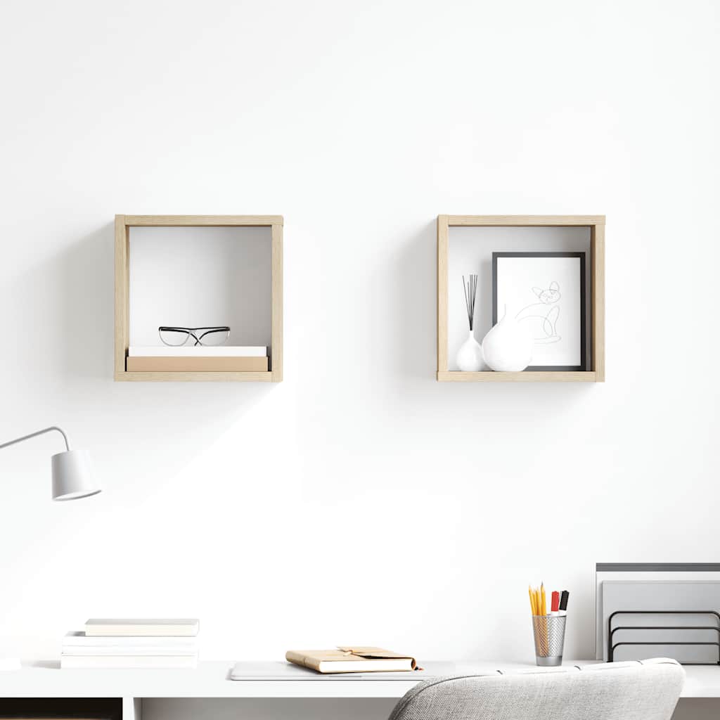 Mensole Parete a Cubo 2 pz Rovere Sonoma 26x15x26 cm
