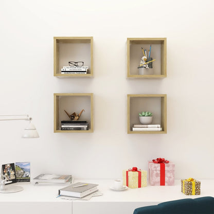 Mensole a Cubo 4 pz Rovere Sonoma 26x15x26 cm