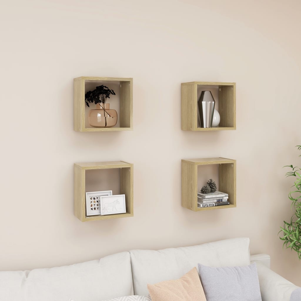 Mensole a Cubo 4 pz Rovere Sonoma 26x15x26 cm
