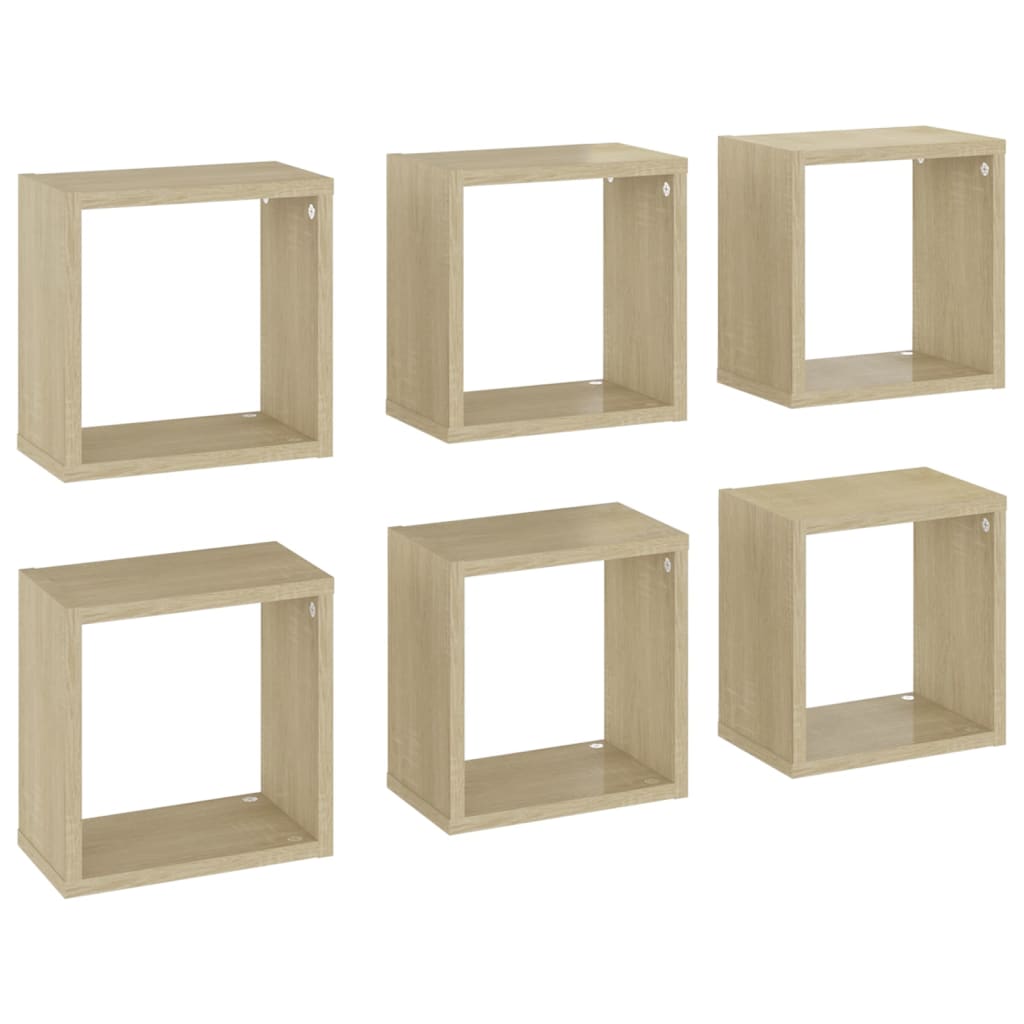 Mensole Parete a Cubo 6 pz Rovere Sonoma 26x15x26 cm