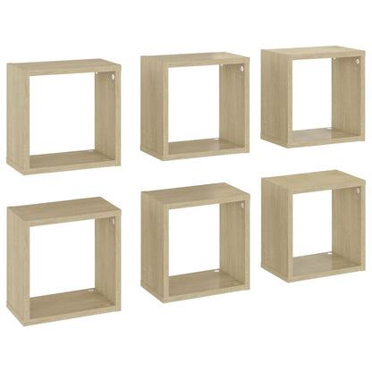 Mensole Parete a Cubo 6 pz Rovere Sonoma 26x15x26 cm