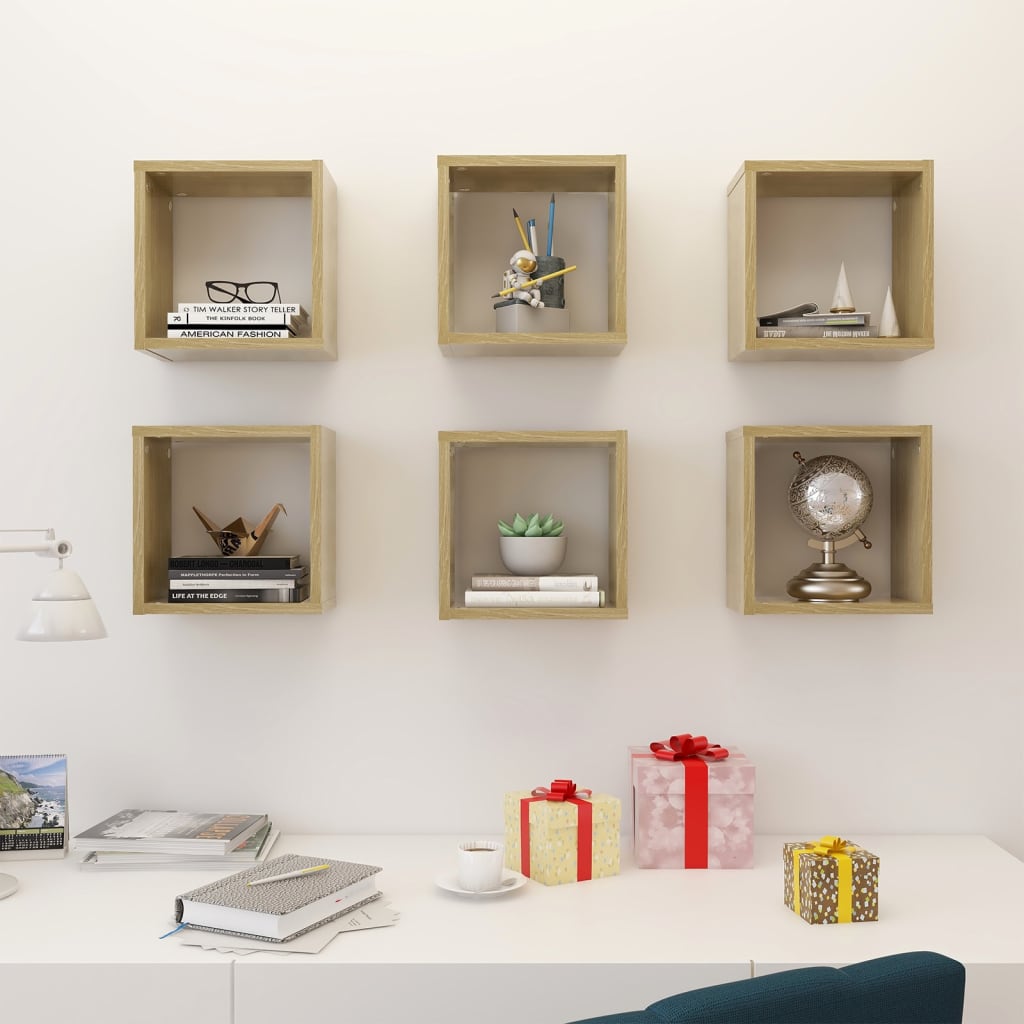 Mensole Parete a Cubo 6 pz Rovere Sonoma 26x15x26 cm