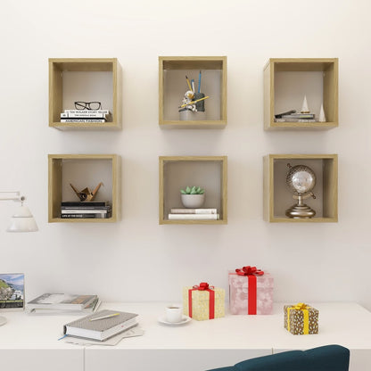 Mensole Parete a Cubo 6 pz Rovere Sonoma 26x15x26 cm