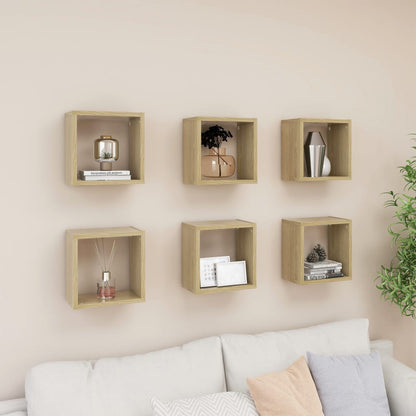 Mensole Parete a Cubo 6 pz Rovere Sonoma 26x15x26 cm