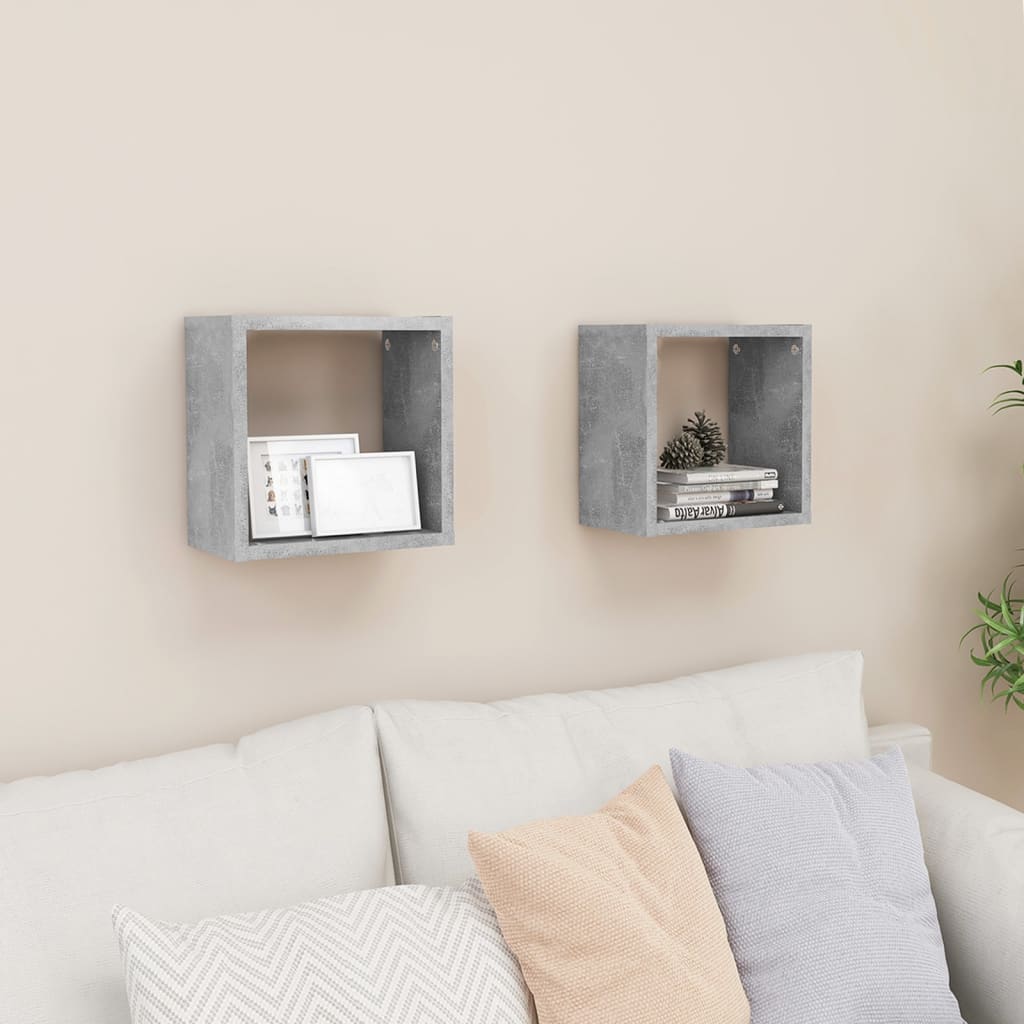 Mensole Parete a Cubo 2 pz Grigio Cemento 26x15x26 cm