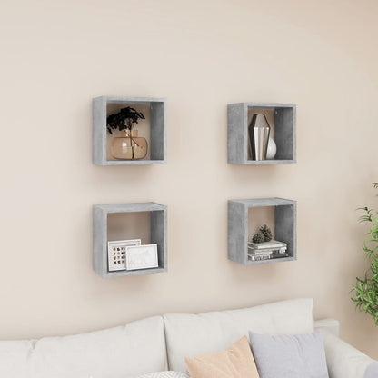 Mensole Parete a Cubo 4 pz Grigio Cemento 26x15x26 cm