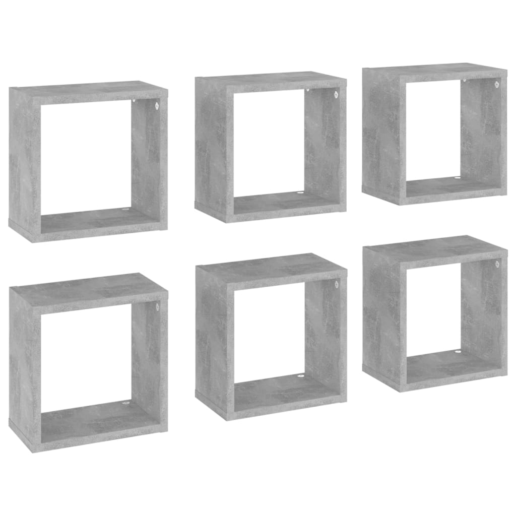 Mensole Parete a Cubo 6 pz Grigio Cemento 26x15x26 cm