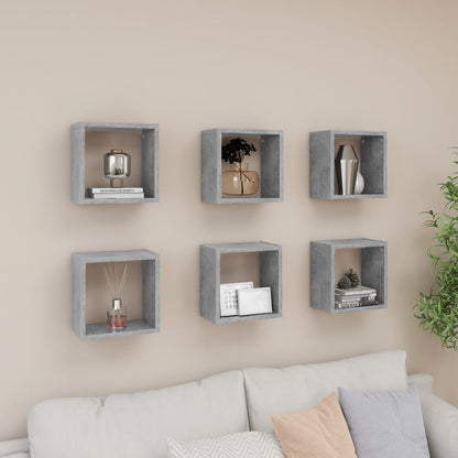 Mensole Parete a Cubo 6 pz Grigio Cemento 26x15x26 cm