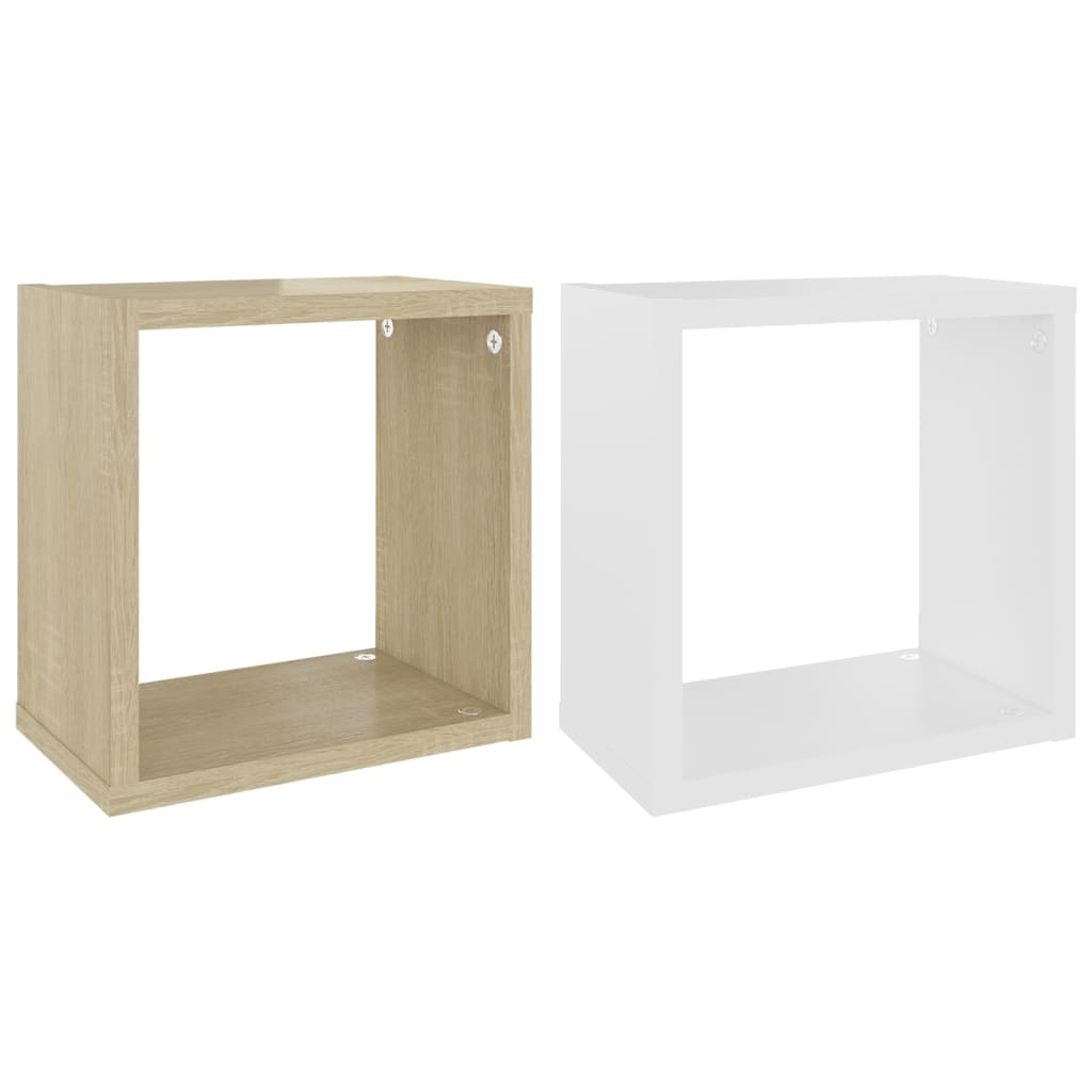 Mensole Parete a Cubo 2 pz Bianco e Rovere Sonoma 26x15x26 cm