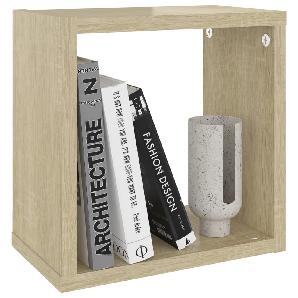 Mensole Parete a Cubo 2 pz Bianco e Rovere Sonoma 26x15x26 cm
