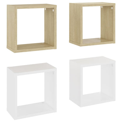 Mensole Parete a Cubo 4 pz Bianco e Rovere Sonoma 26x15x26 cm
