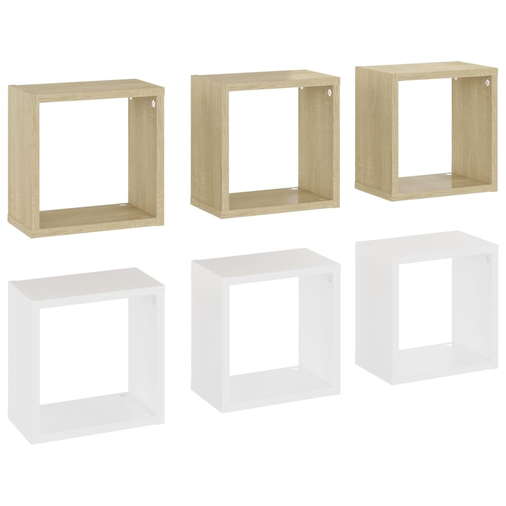 Mensole Parete a Cubo 6 pz Bianco e Rovere Sonoma 26x15x26 cm
