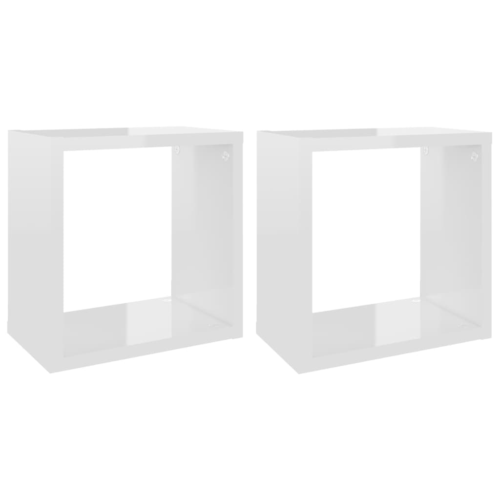 Mensole Parete a Cubo 2 pz Bianco Lucido 26x15x26 cm