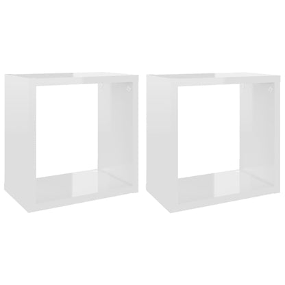 Mensole Parete a Cubo 2 pz Bianco Lucido 26x15x26 cm