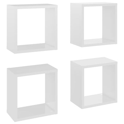 Mensole Parete a Cubo 4 pz Bianco Lucido 26x15x26 cm
