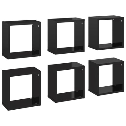Mensole Parete a Cubo 6 pz Nero Lucido 26x15x26 cm