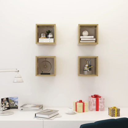 Mensole a Cubo 4 pz Rovere Sonoma 22x15x22 cm