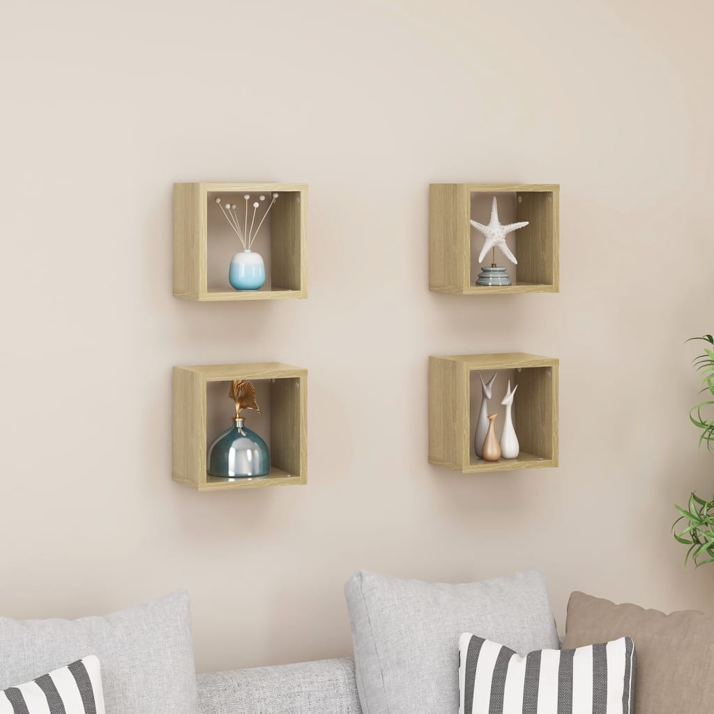 Mensole a Cubo 4 pz Rovere Sonoma 22x15x22 cm