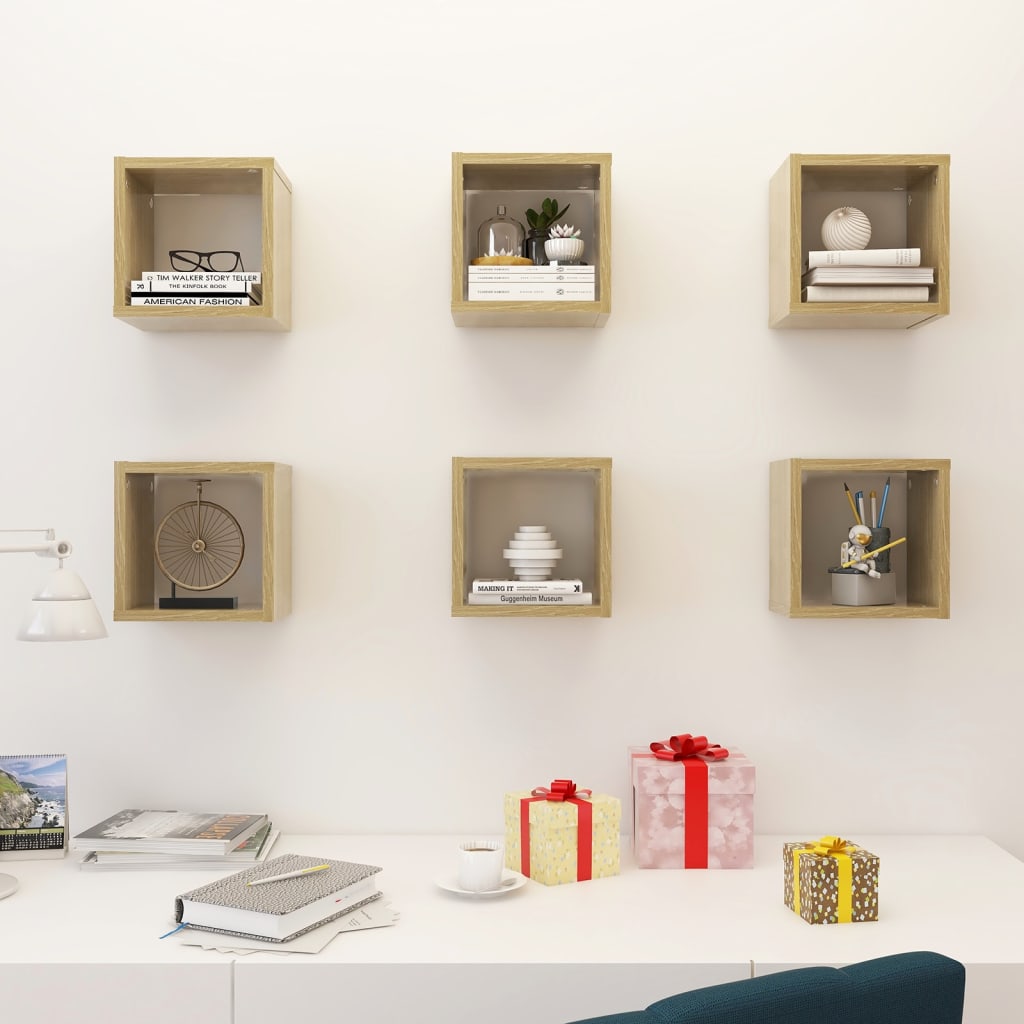 Mensole a Cubo 6 pz Rovere Sonoma 22x15x22 cm