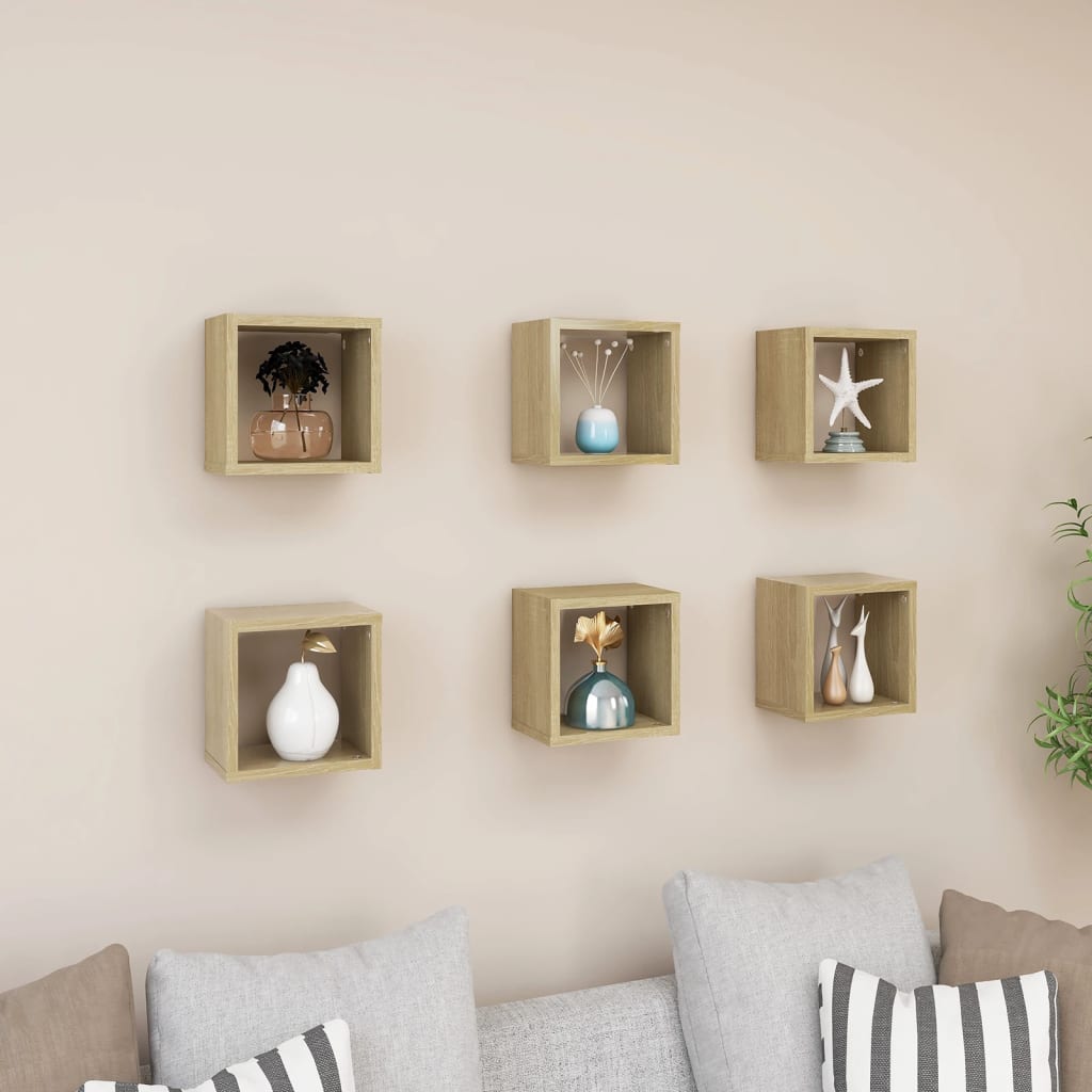 Mensole a Cubo 6 pz Rovere Sonoma 22x15x22 cm