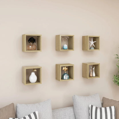 Mensole a Cubo 6 pz Rovere Sonoma 22x15x22 cm