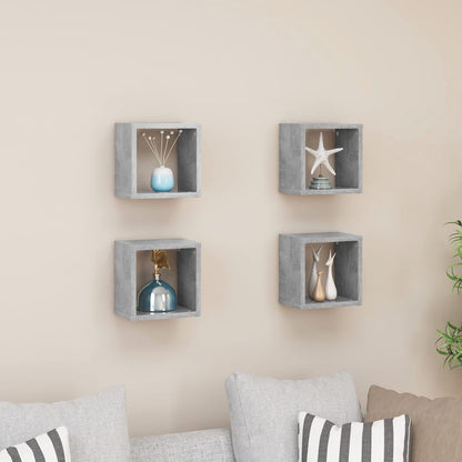 Mensole Parete a Cubo 4 pz Grigio Cemento 22x15x22 cm