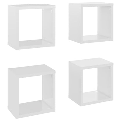 Mensole Parete a Cubo 4 pz Bianco Lucido 22x15x22 cm