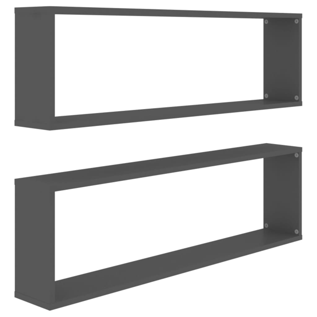 Mensole Parete a Cubo 2pz Grigie 100x15x30 cm Legno Multistrato