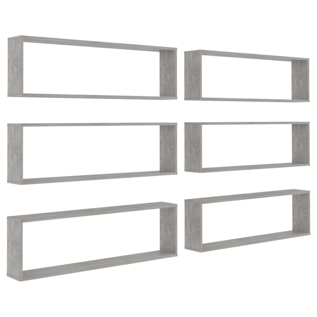 Mensole Parete Cubo 6pz Grigio Cemento 100x15x30 cm Multistrato