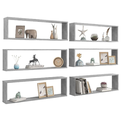 Mensole Parete Cubo 6pz Grigio Cemento 100x15x30 cm Multistrato