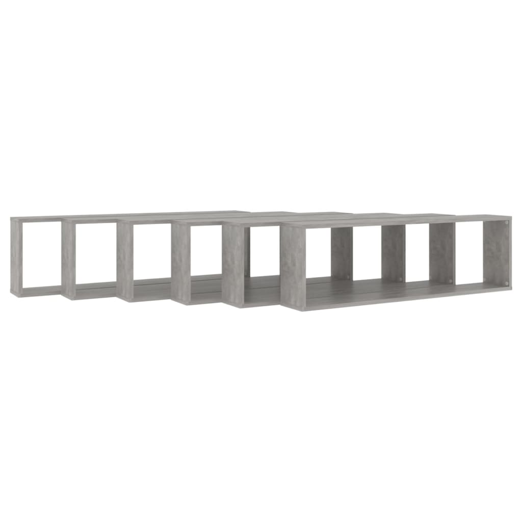 Mensole Parete Cubo 6pz Grigio Cemento 100x15x30 cm Multistrato