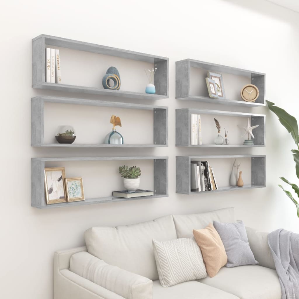Mensole Parete Cubo 6pz Grigio Cemento 100x15x30 cm Multistrato