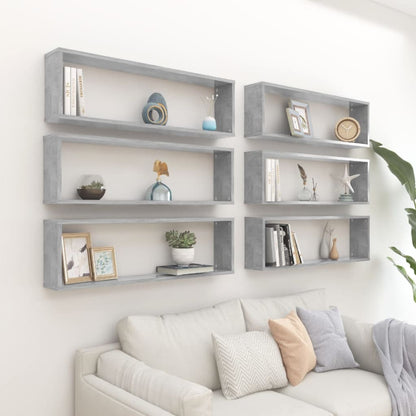 Mensole Parete Cubo 6pz Grigio Cemento 100x15x30 cm Multistrato