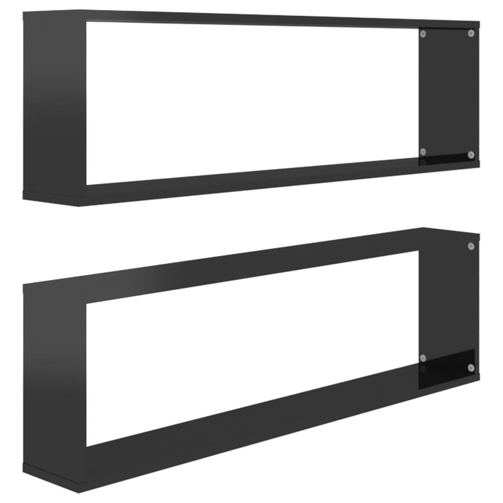 Mensole Parete a Cubo 2 pz Nero Lucido 100x15x30 cm Multistrato