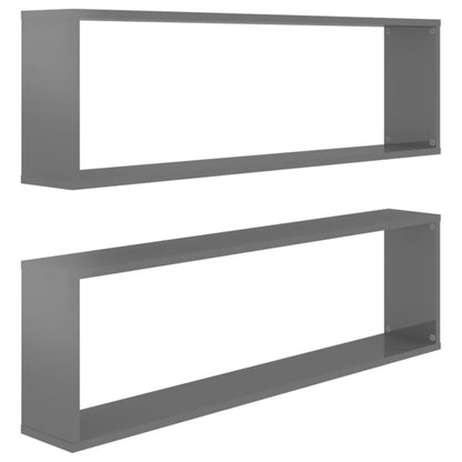 Mensole Parete a Cubo 2pz Grigio Lucido 100x15x30cm Multistrato