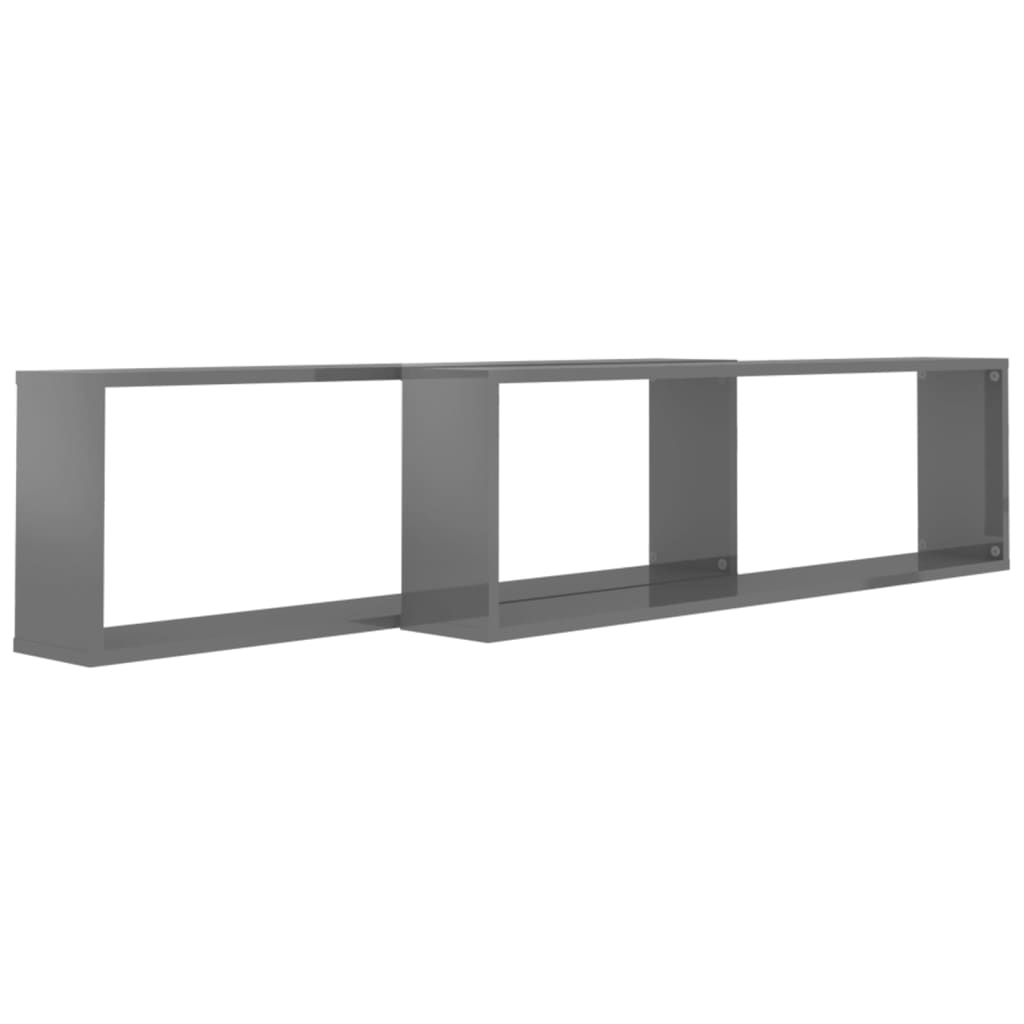 Mensole Parete a Cubo 2pz Grigio Lucido 100x15x30cm Multistrato