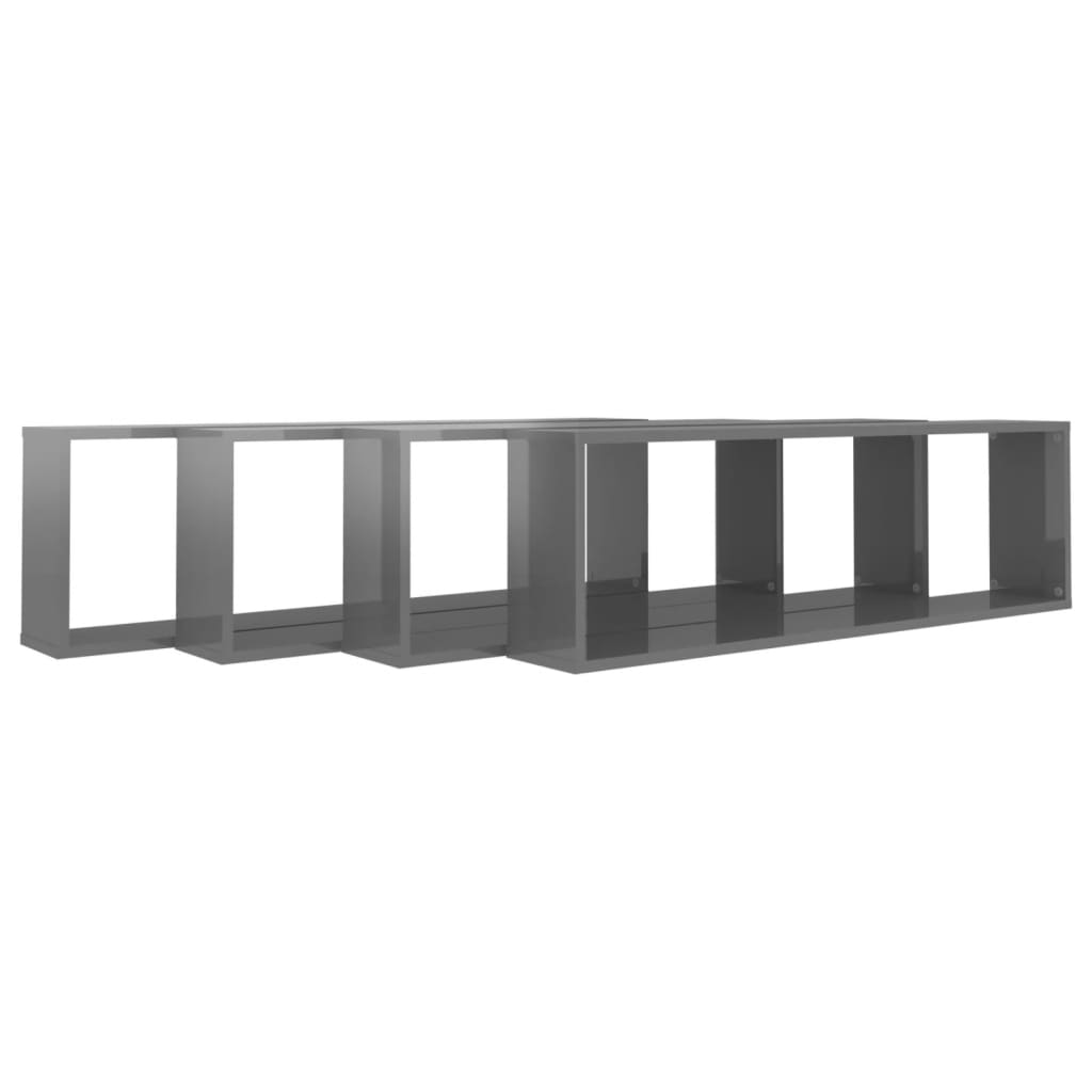 Mensole Parete a Cubo 4pz Grigio Lucido 100x15x30cm Multistrato
