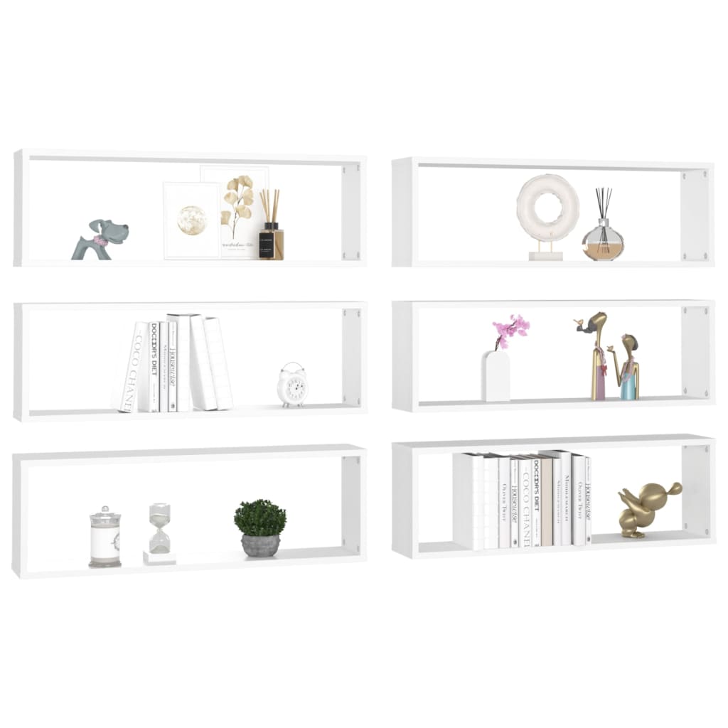 Mensole Parete a Cubo 6pz Bianco 80x15x26,5cm Legno Multistrato
