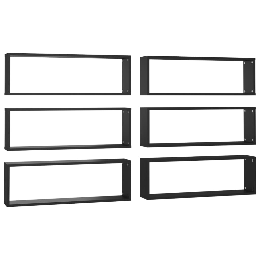 Mensole Parete a Cubo 6pz Nere 80x15x26,5cm Legno Multistrato