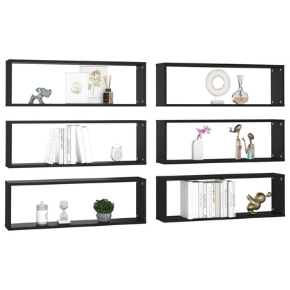 Mensole Parete a Cubo 6pz Nere 80x15x26,5cm Legno Multistrato