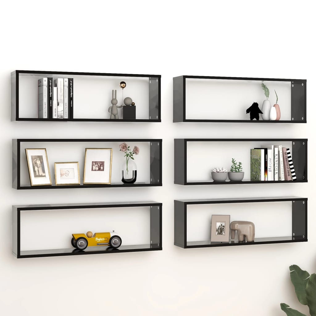 Mensole Parete a Cubo 6pz Nere 80x15x26,5cm Legno Multistrato