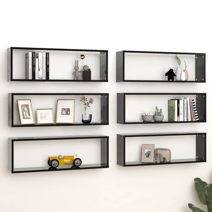 Mensole Parete a Cubo 6pz Nere 80x15x26,5cm Legno Multistrato