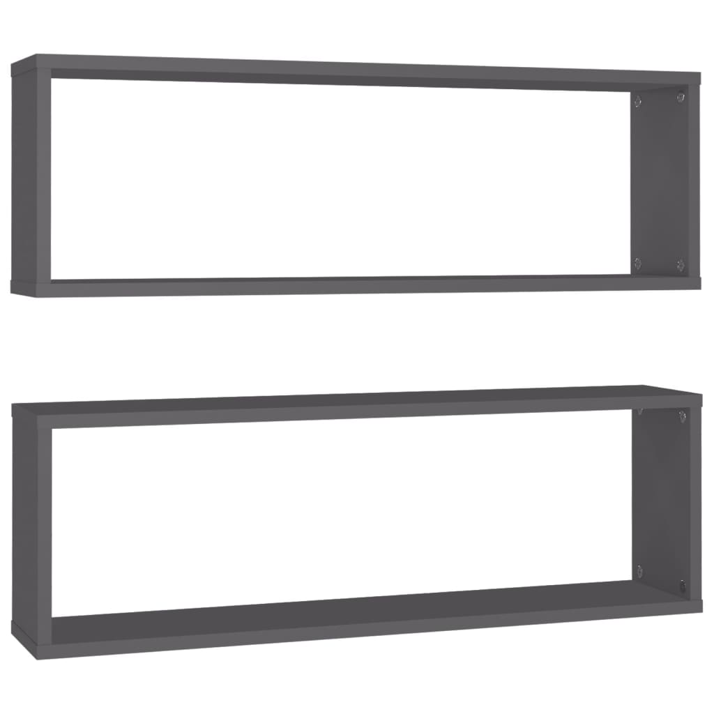 Mensole Parete a Cubo 2pz Grigie 80x15x26,5cm Legno Multistrato