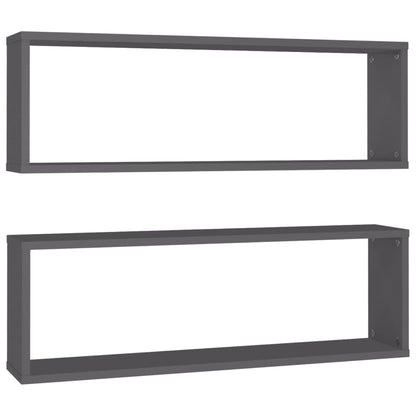 Mensole Parete a Cubo 2pz Grigie 80x15x26,5cm Legno Multistrato