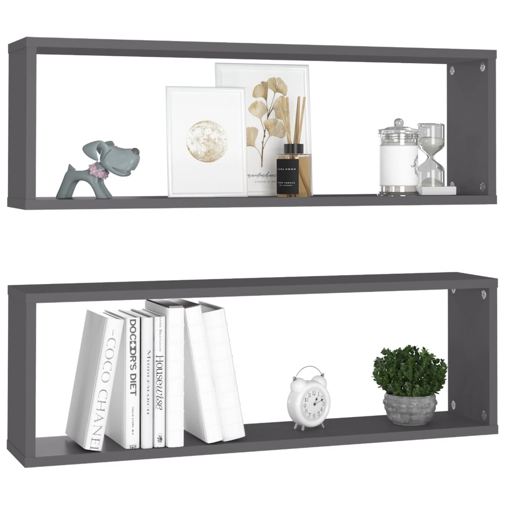 Mensole Parete a Cubo 2pz Grigie 80x15x26,5cm Legno Multistrato