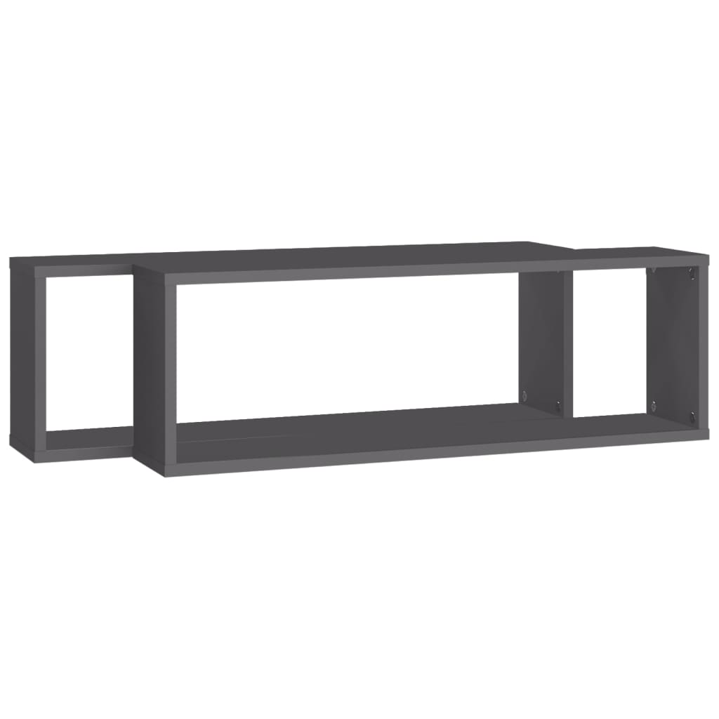 Mensole Parete a Cubo 2pz Grigie 80x15x26,5cm Legno Multistrato