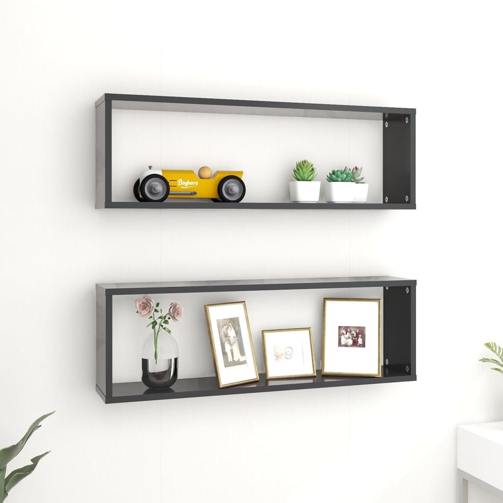 Mensole Parete a Cubo 2pz Grigie 80x15x26,5cm Legno Multistrato
