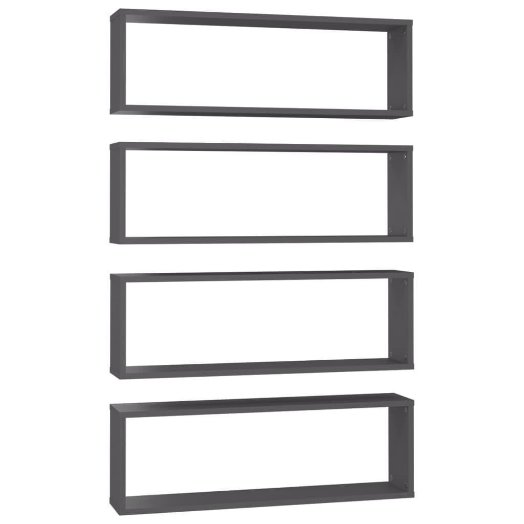 Mensole Parete a Cubo 4pz Grigie 80x15x26,5cm Legno Multistrato