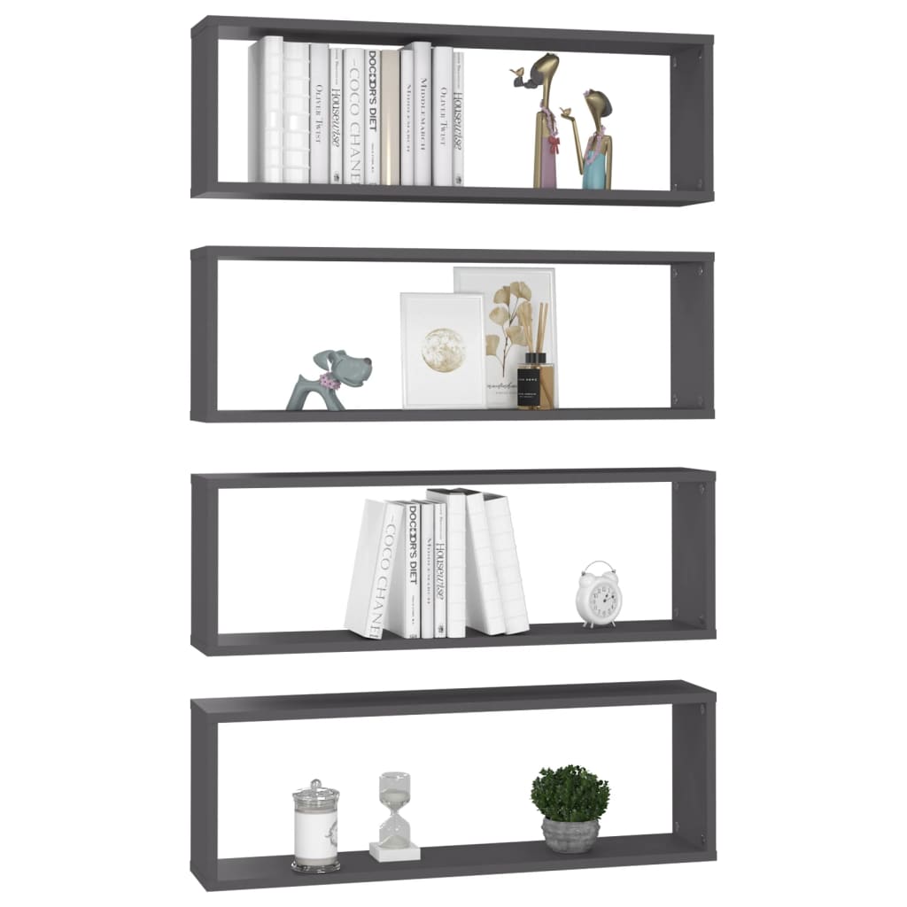 Mensole Parete a Cubo 4pz Grigie 80x15x26,5cm Legno Multistrato