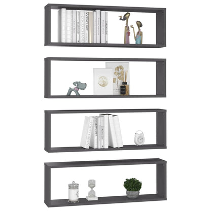 Mensole Parete a Cubo 4pz Grigie 80x15x26,5cm Legno Multistrato
